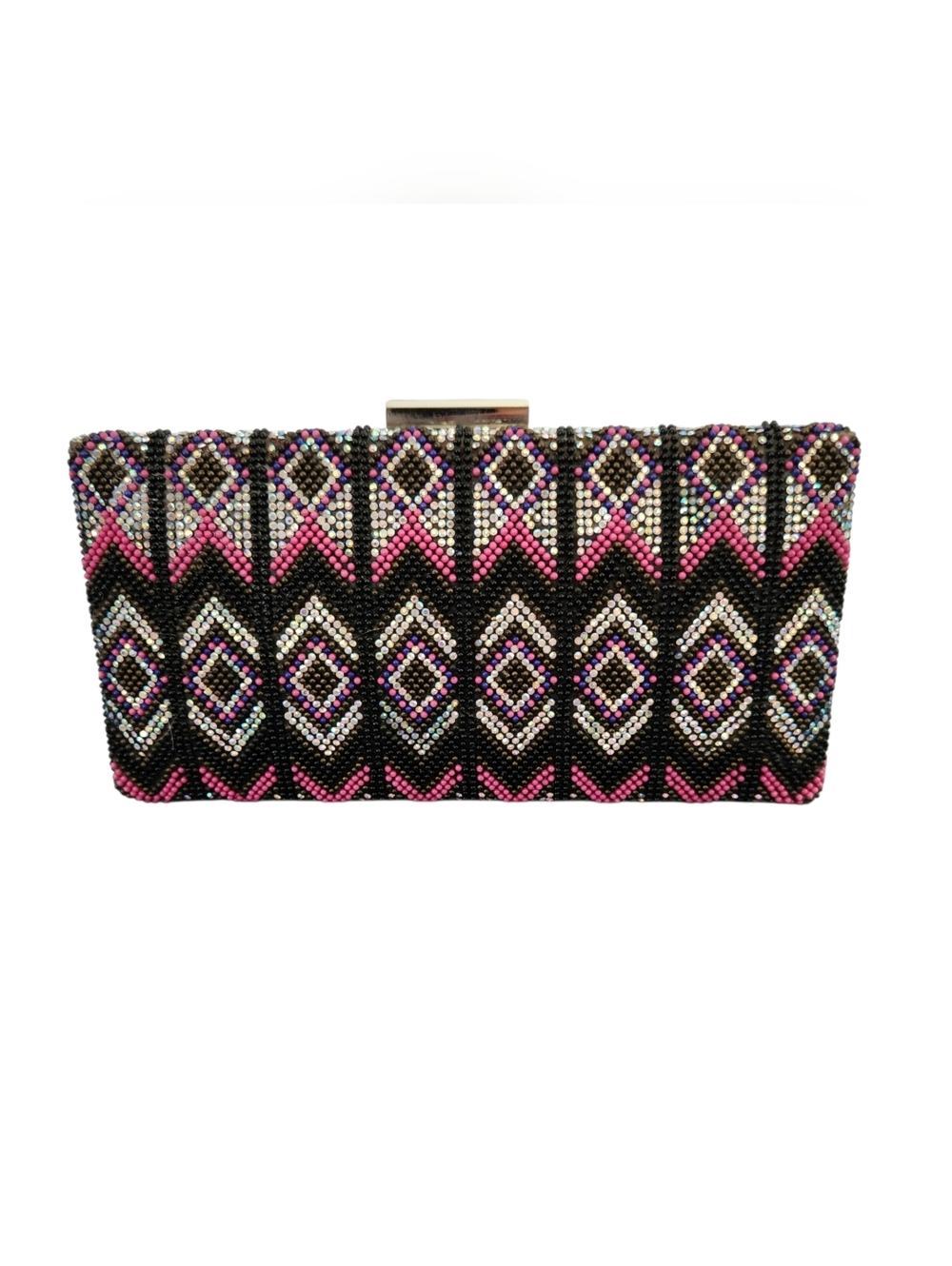 Nina NY Beaded Geometric Minaudière Clutch | Rhinestone Evening Bag- MSRP $125